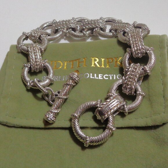 Judith Ripka 925 Sterling Silver Textured Rope Chain Link 7.5" Bracelet Citrine - Picture 2 of 4